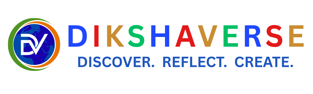 Dikshaverse logo with DV globe symbol and tagline Discover. Reflect. Create.